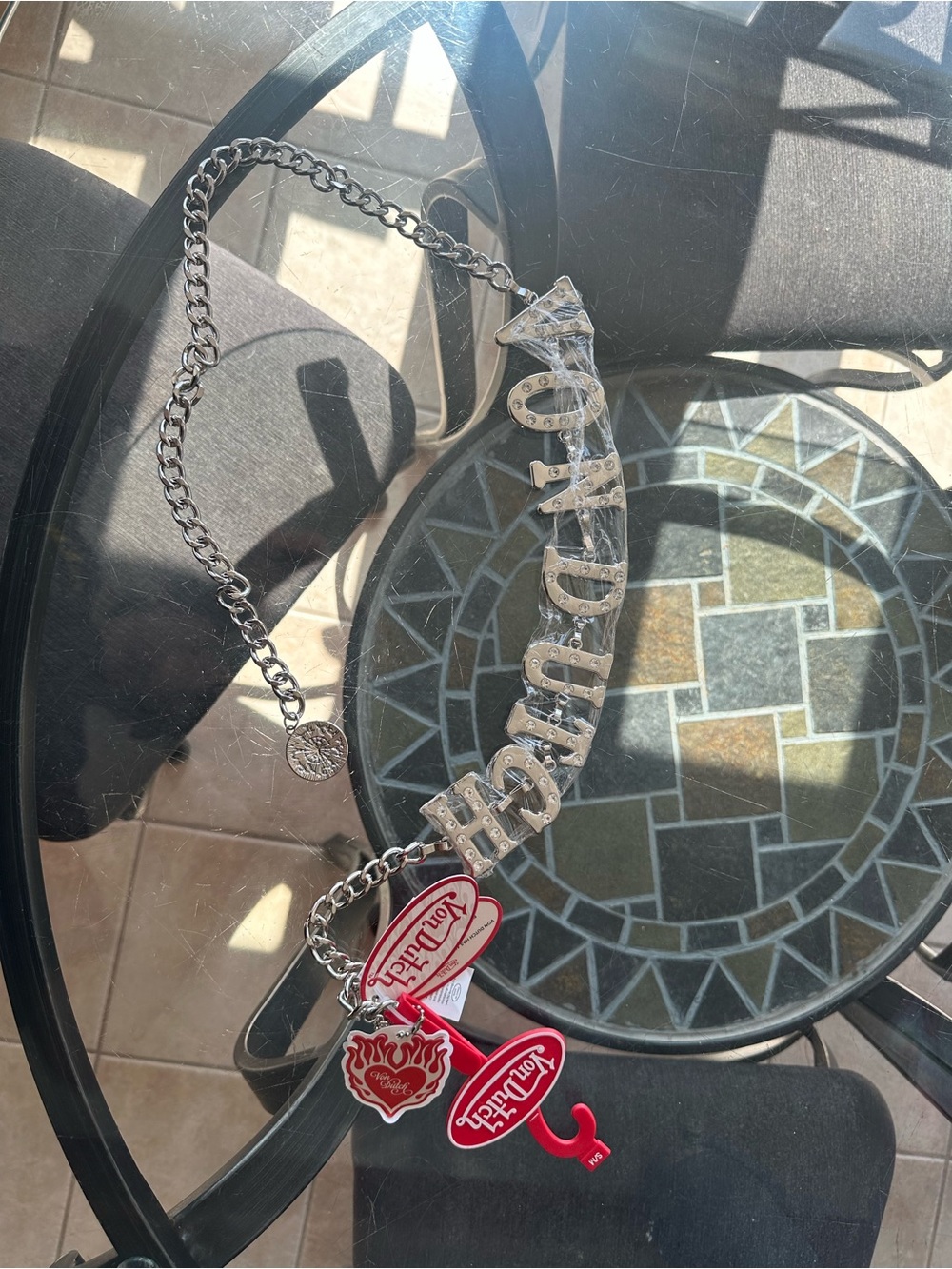 Von Dutch Rhinestone Logo Chain Belt BNWT Size S/M Y2K Silver